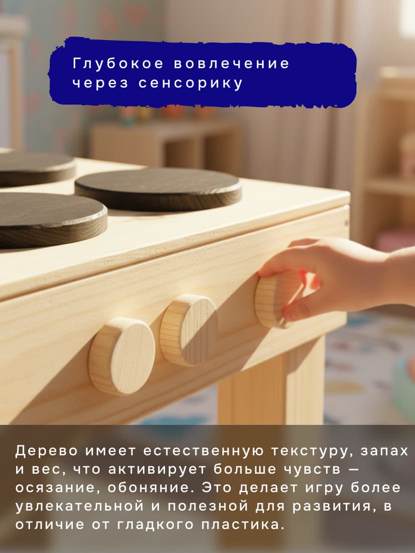 Детская кухня игровая для девочек и мальчиков из массива сосны Офелия, развивающая детская игрушка, бежевый — фото 6