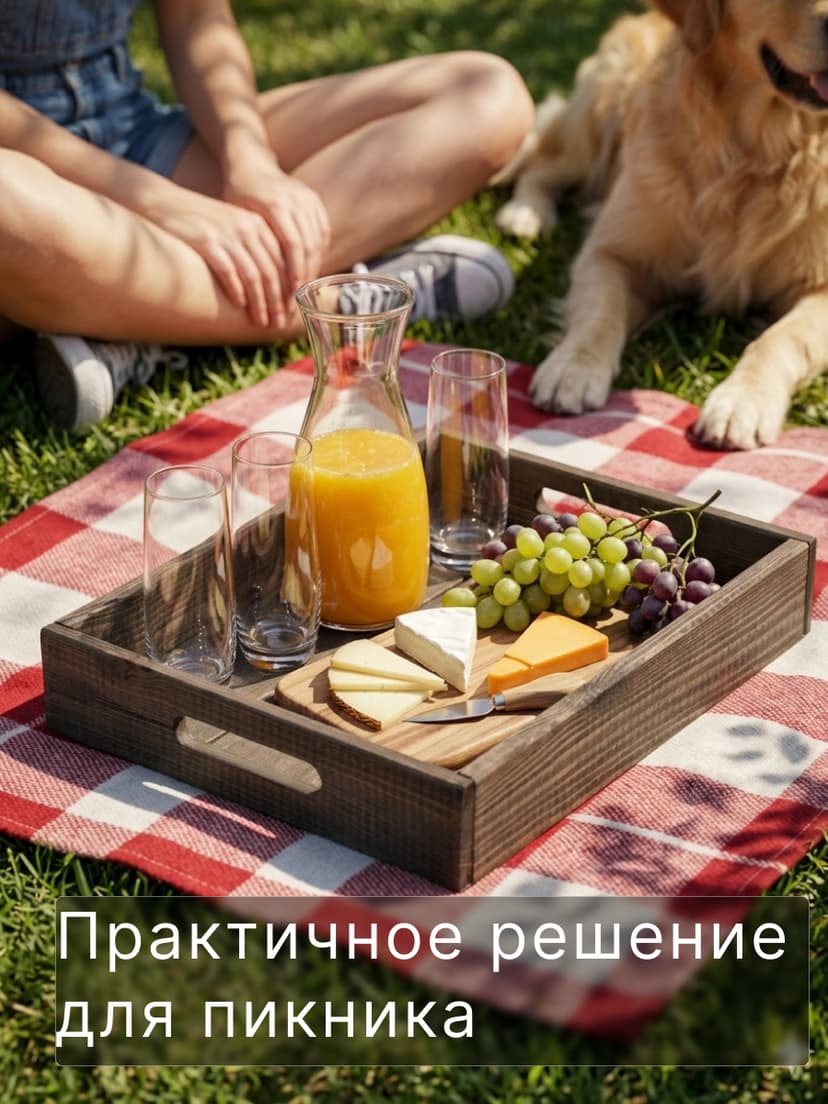 Поднос, 38х28х7, Флоутард, столик для завтрака в постель, для кухни, состаренный бурый, массив сосны, темно-коричневый — фото 2