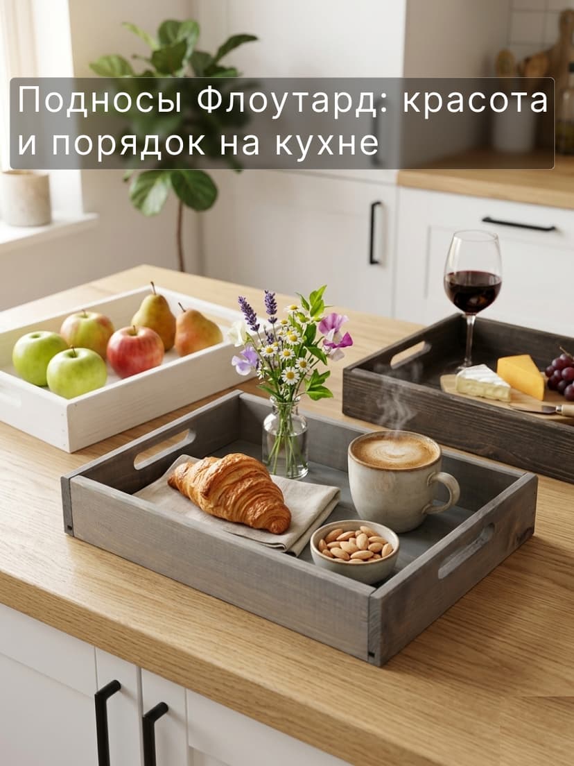 Поднос, 38х28х7, Флоутард, столик для завтрака в постель, для кухни, состаренный бурый, массив сосны, темно-коричневый — фото 10