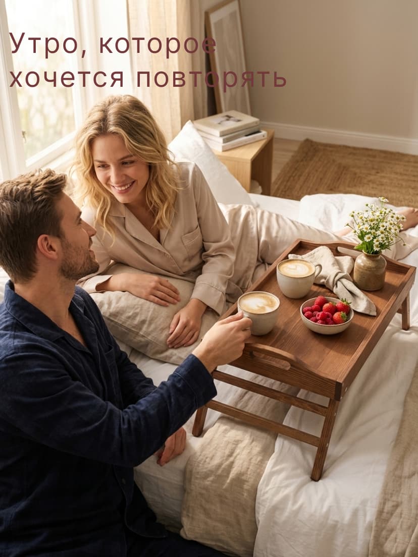 Столик для завтрака в постель, 31х52х24, Lazy Sunday, для ноутбука, поднос, деревянный, для кухни, браун / бейц, Dipriz — фото 2