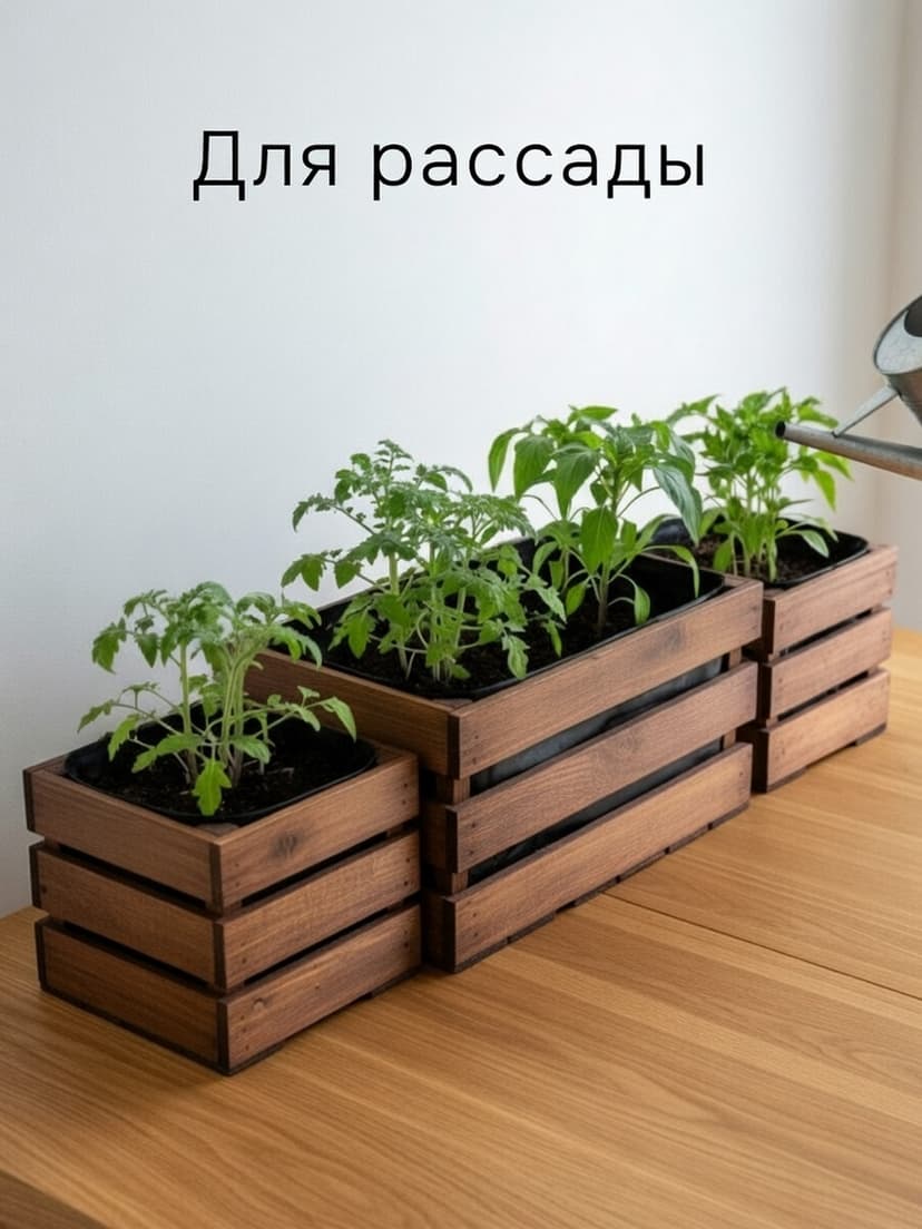 Ящики для хранения, 38х22х19, 19х16х16, для сада, рассады, деревянный, 3 шт., светло-коричневый — фото 6
