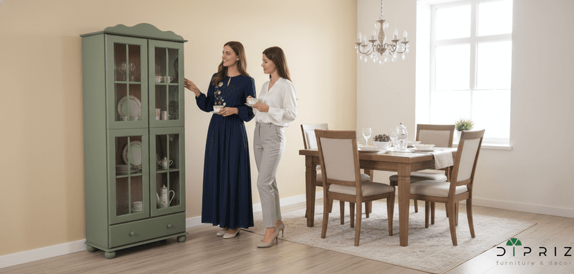 Dipriz Шкаф с витриной Бритта из массива сосны, 2 двери, 77х32х186 см, эвкалипт, зеленый — фото 9