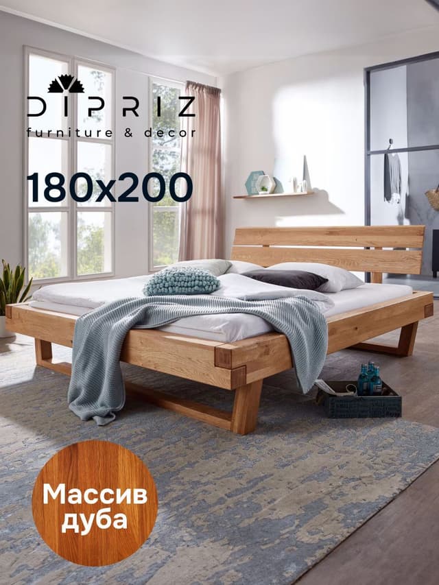 Кровать 180х200 двуспальная BE из дерева, парящая из дуба