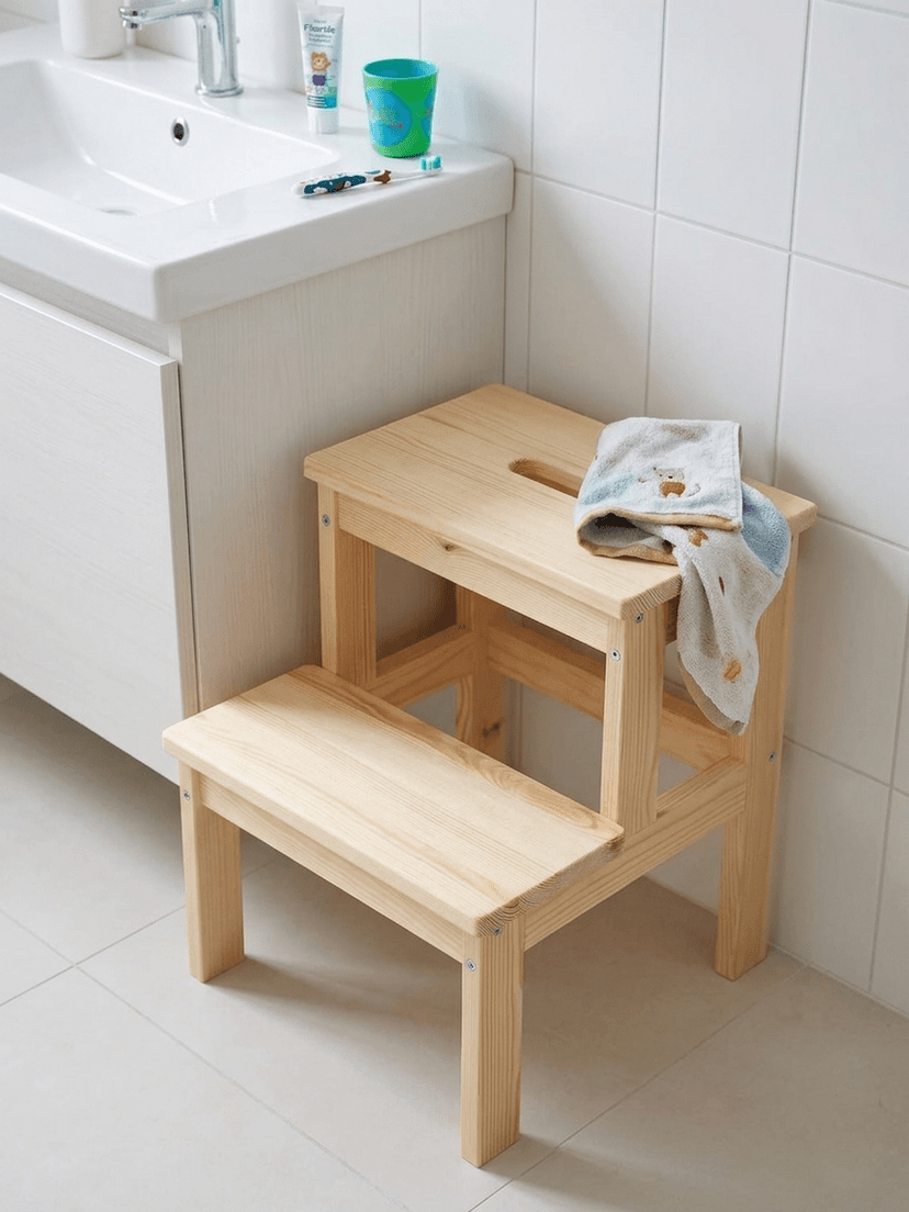 Табурет для кухни, 38х38х43, Беквэм, стремянка, деревянный степ-стул с переносной ручкой, светло-бежевый — фото 3