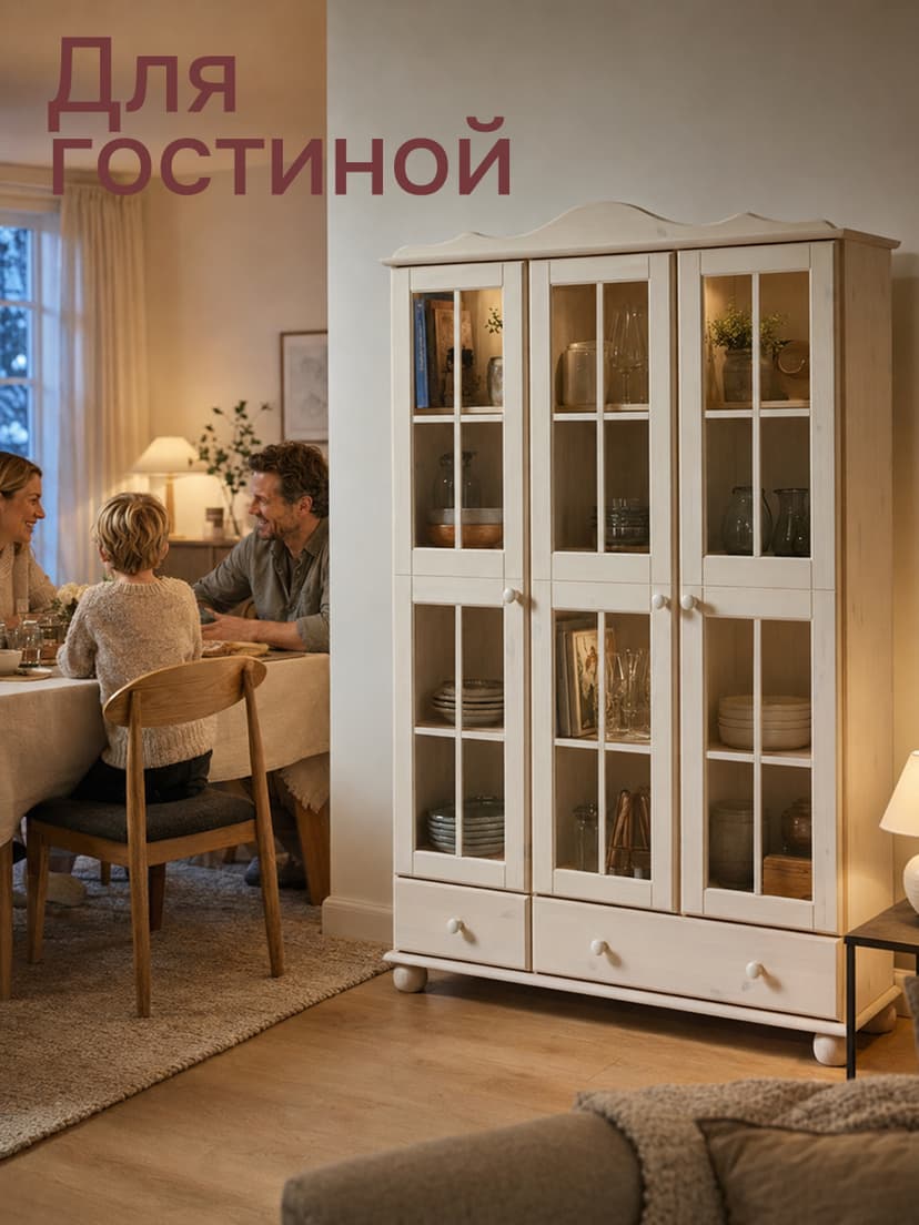 Шкаф витрина Бритта трехдверный лак