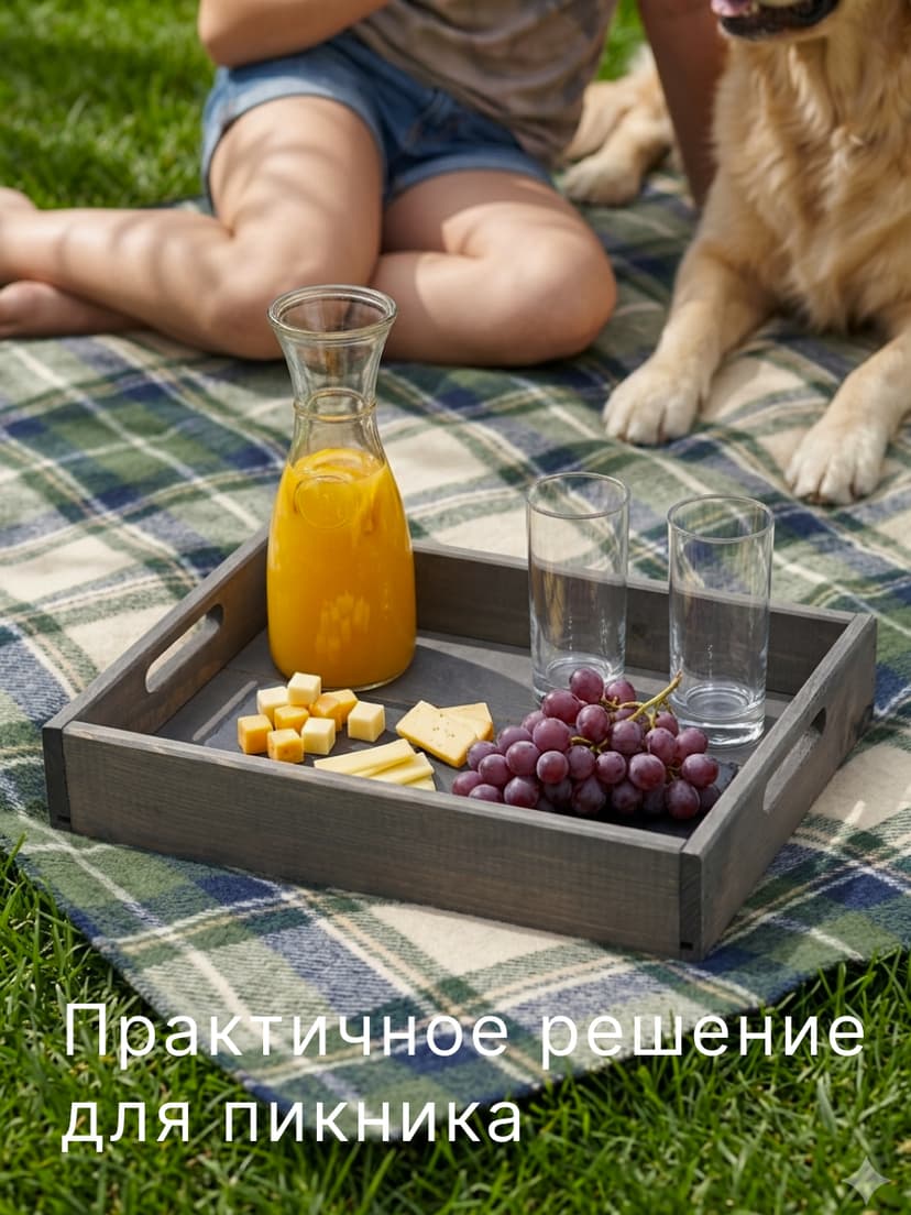 Поднос, 38х28х7, Флоутард, столик для завтрака в постель, для кухни, состаренный серый