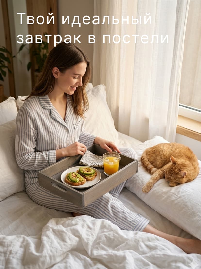 Поднос, 38х28х7, Флоутард, столик для завтрака в постель, для кухни, состаренный серый