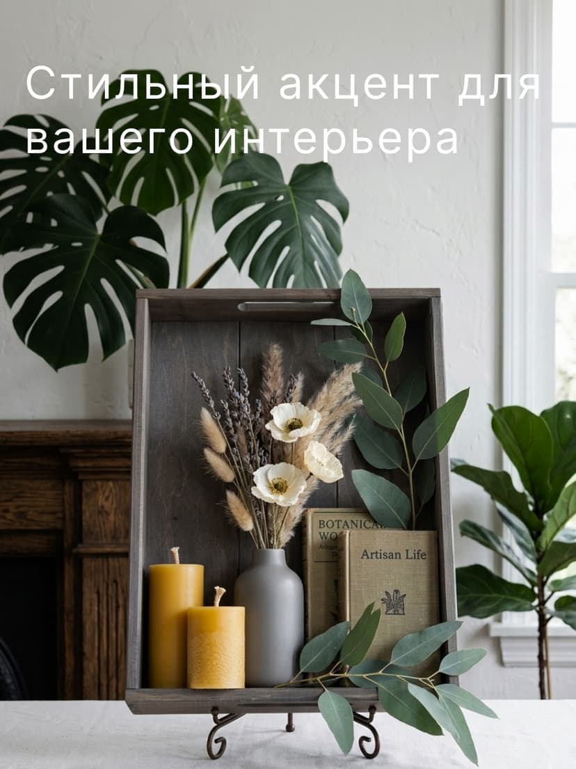 Поднос, 38х28х7, Флоутард, столик для завтрака в постель, для кухни, состаренный серый