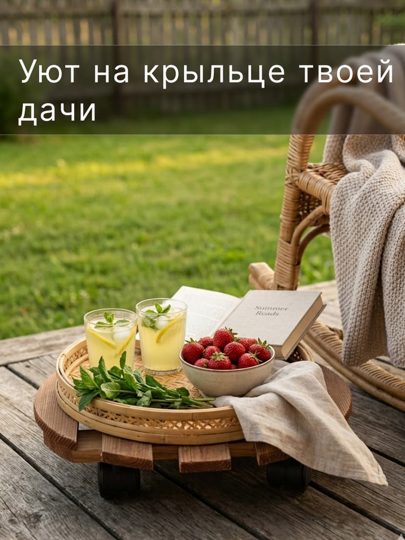 Подставка для цветов, 30х30х7, Флорэль, круглая на колесиках, этажерка, напольное, на подоконник, полка, из массива дерева, рустик, коричневый — фото 5