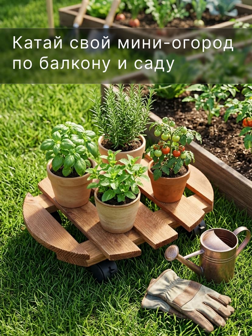 Подставка для цветов, 30х30х7, Флорэль, круглая на колесиках, этажерка, напольное, на подоконник, полка, из массива дерева, рустик, коричневый — фото 6
