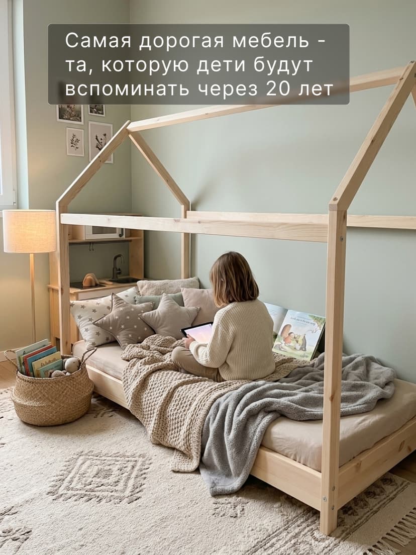 Кровать детская, 90х190, Кози, кровать домик, односпальная, из массива дерева, лак, Dipriz, прозрачный — фото 2