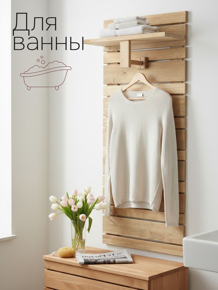 Панель-вешалка Джосси, массив сосны, бежевый — фото 3