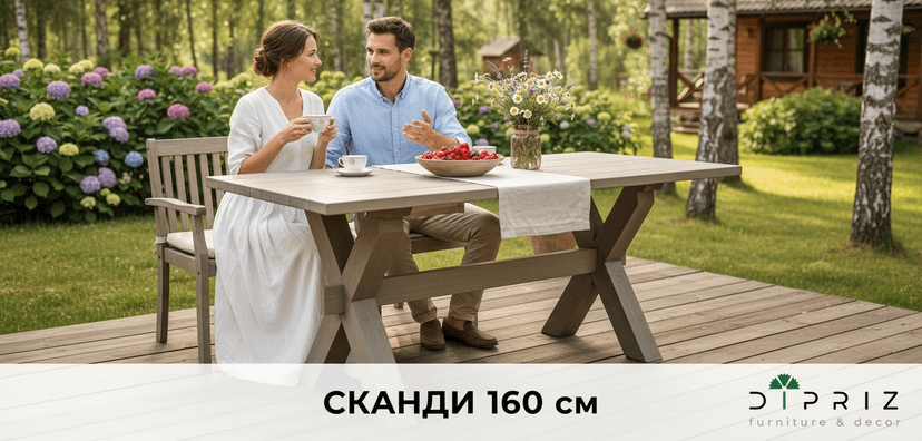 Обеденный стол "Сканди" из массива сосны, серый - Диприз