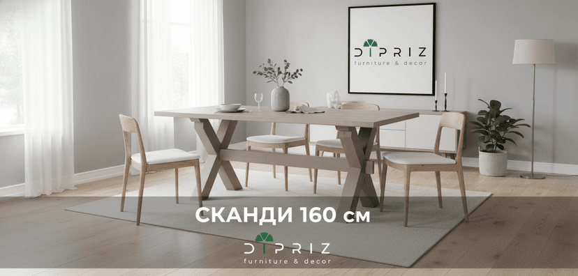 Обеденный стол "Сканди" из массива сосны, серый - Диприз