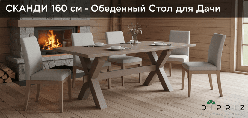 Обеденный стол "Сканди" из массива сосны, серый - Диприз