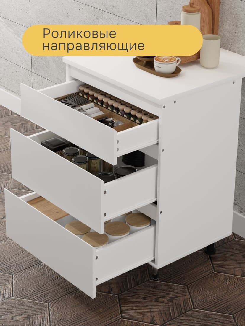 Кухонный модуль напольный Севилья, 60 см, с ящиками и столешницей, белый, ЛДСП — фото 6