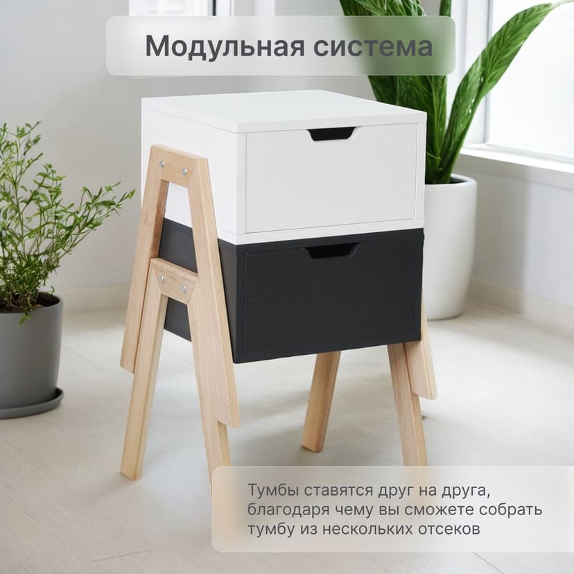 Тумба прикроватная Мунк в спальню и прихожую, с ножками из дуба, без ящика, черный