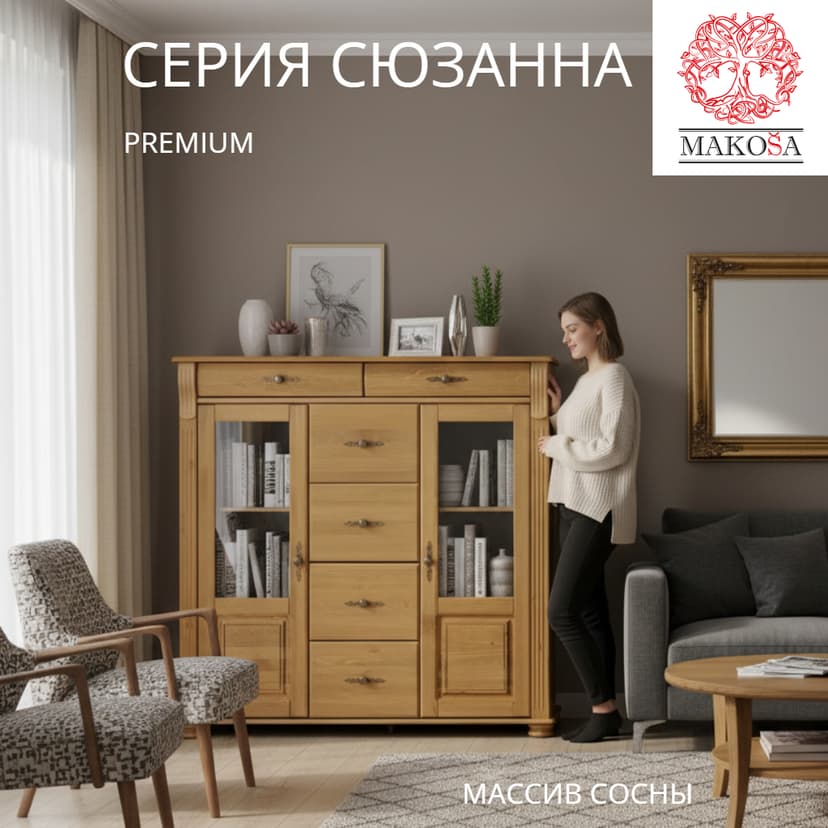 Комод деревянный Сюзанна, бейц