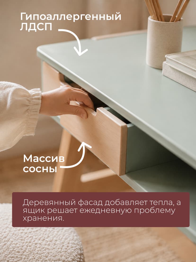 Стол письменный Чек с ящиками зеленый, 94х64х75 см — фото 5
