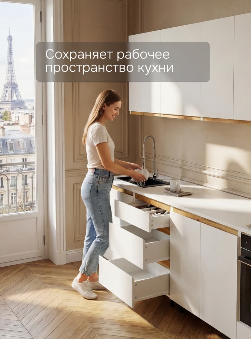 Dipriz Кухонный модуль напольный 60 см Валенсия с 3-мя ящиками со столешницей, с дубовыми панелями, на ножках / белый, массив дуба