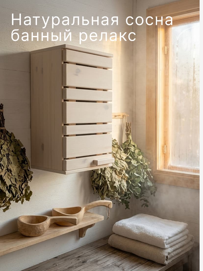 Шкаф навесной Джосси для ванной, массив сосны, белый — фото 3