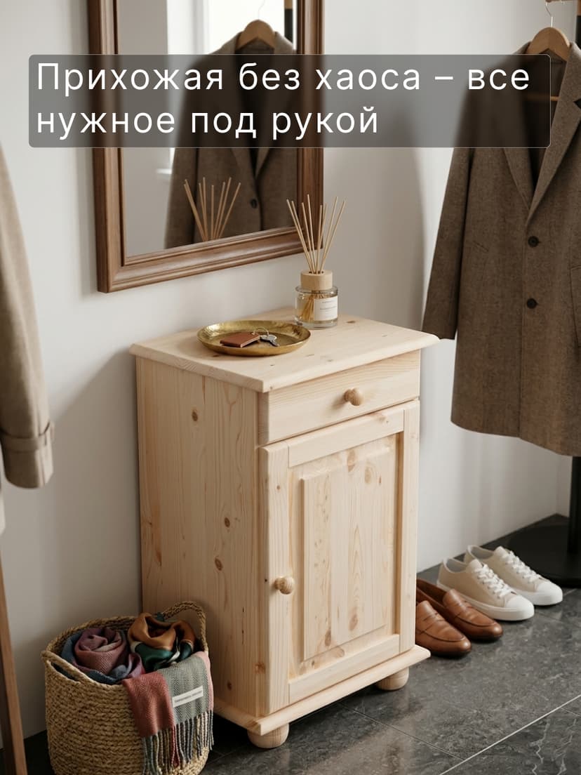 Тумба, 48х39х81, Лена, однодверная, из массива дерева, с ящиком, буфет для кухни, лак, бежевый — фото 9