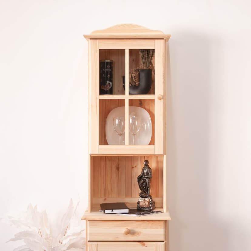 Витрина Лена 48×28×105, надстройка буфета, массив сосны под лаком, натуральный цвет