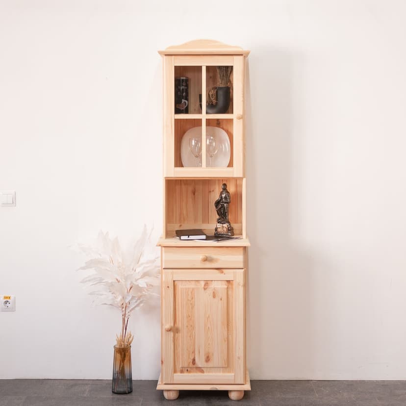 Витрина Лена 48×28×105, надстройка буфета, массив сосны под лаком, натуральный цвет
