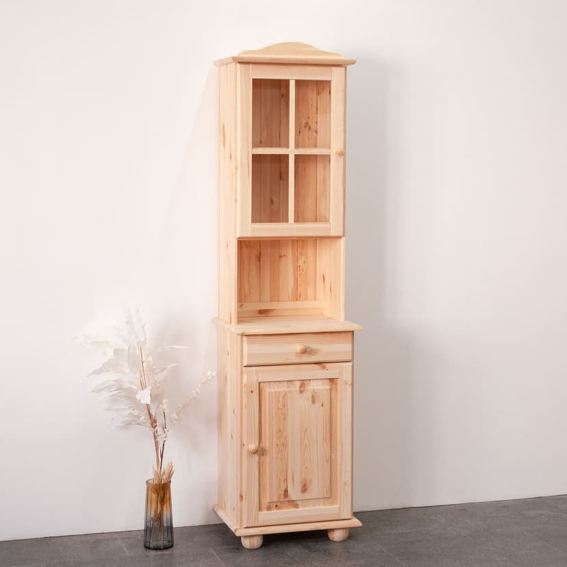 Витрина Лена 48×28×105, надстройка буфета, массив сосны под лаком, натуральный цвет