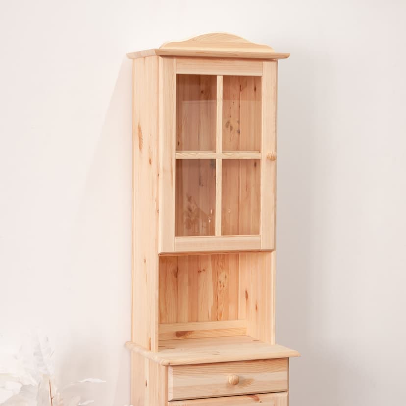 Витрина Лена 48×28×105, надстройка буфета, массив сосны под лаком, натуральный цвет