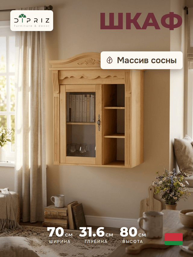 Шкаф навесной Сюзанна, деревянный, бейц