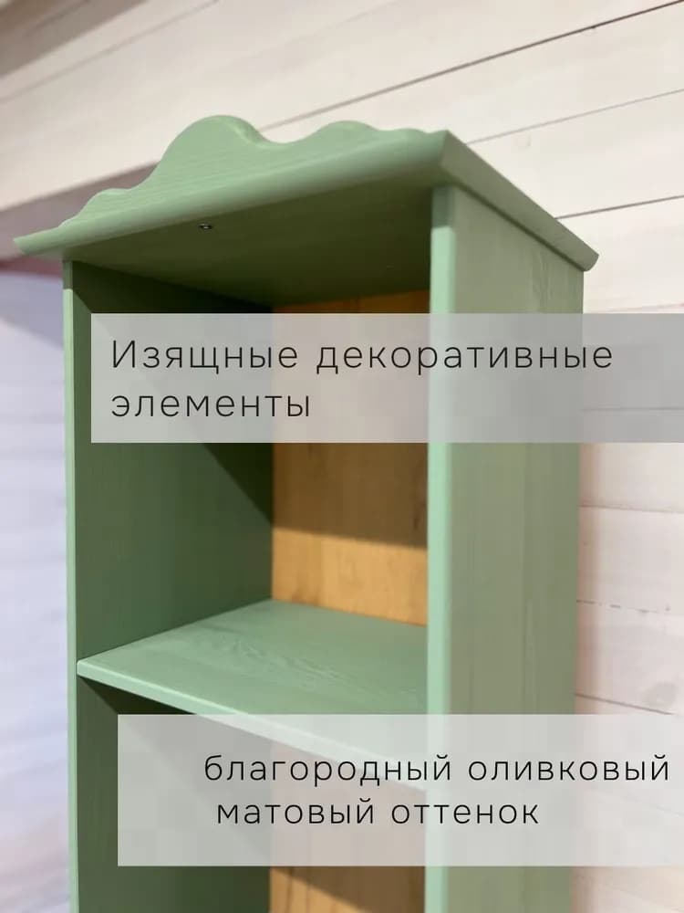 Шкаф-витрина Бритта узкая 40×32×182, массив сосны, тёмно-зелёная, с ящиком — фото 11