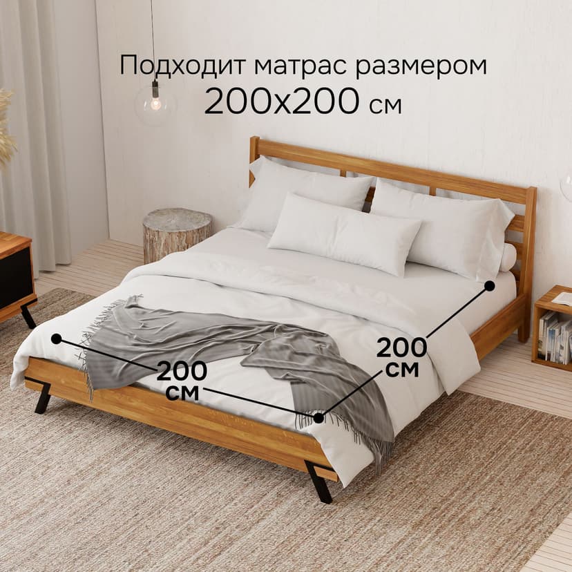 Кровать 200х200 Флеверс, двуспальная, деревянная, на ножках в стиле лофт, из дуба, коричневый — фото 14