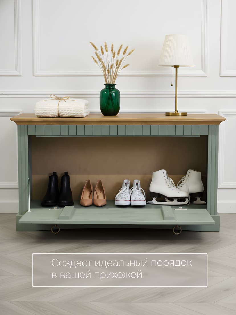 Скамья-обувница в прихожую Неаполь 93×39×50, массив сосны, эвкалипт с эффектом антик, коричневый — фото 3
