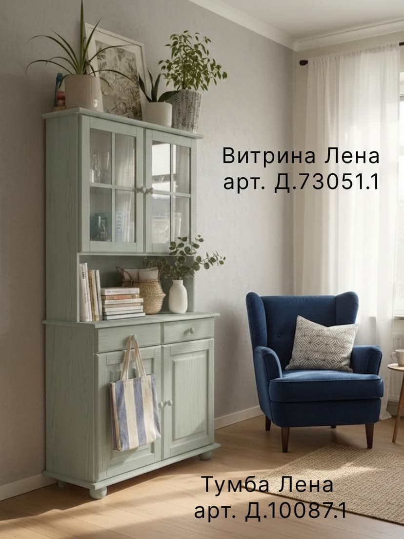 Тумба 90х39х83, Лена, для кухни, под телевизор, двухдверная из сосны, с ящиками (нижняя часть буфета Лена), эвкалипт, Dipriz, зеленый — фото 8