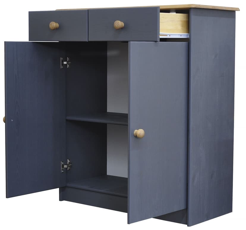 Комод Хаба 78×35×89, 2 двери и 2 ящика, массив сосны, серый воск с сосновой столешницей — фото 3