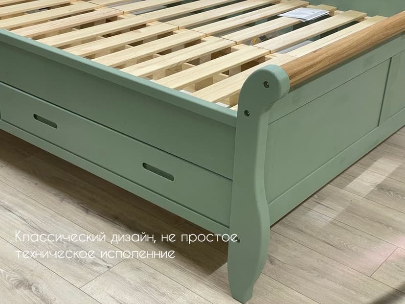 Кровать 160х200, Мелания, двуспальная, с местом для хранения, 2 ящика для белья, массив сосны и дуба, эвкалипт, Dipriz — фото 8