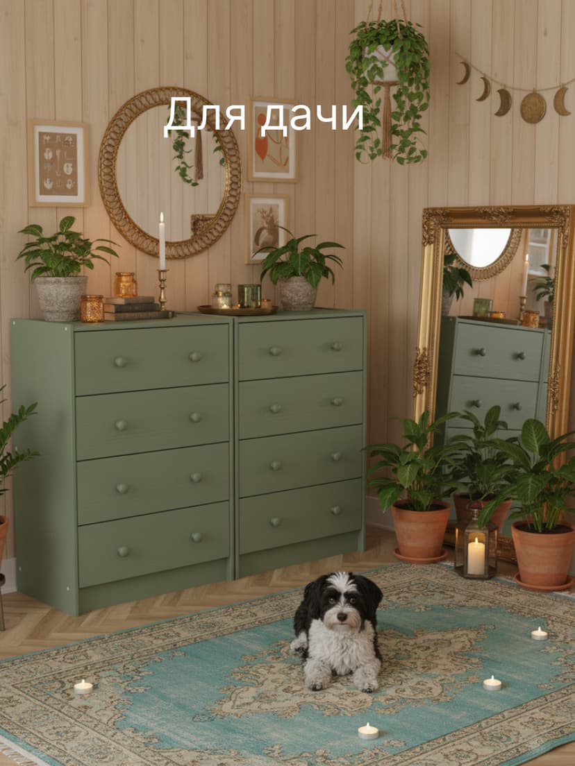 Комод 62х30х90, Раст с 4 ящиками для одежды, в прихожую, для игрушек, деревянный, массив сосны, зеленый эвкалипт, IKEA — фото 8