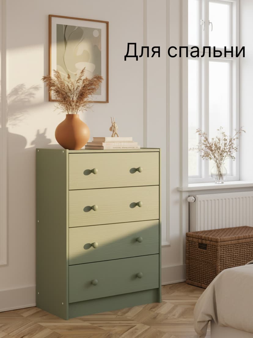 Комод 62х30х90, Раст с 4 ящиками для одежды, в прихожую, для игрушек, деревянный, массив сосны, зеленый эвкалипт, IKEA — фото 9