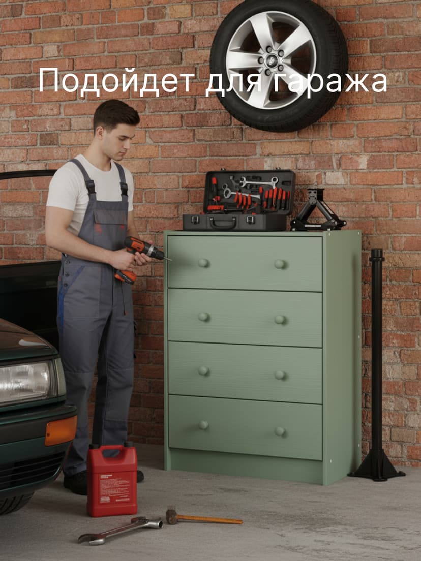 Комод 62х30х90, Раст с 4 ящиками для одежды, в прихожую, для игрушек, деревянный, массив сосны, зеленый эвкалипт, IKEA — фото 4