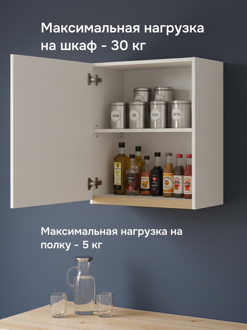 Кухонный модуль 60х32х75, Виола, навесной, шкаф, левый, ЛДСП, белый — фото 3