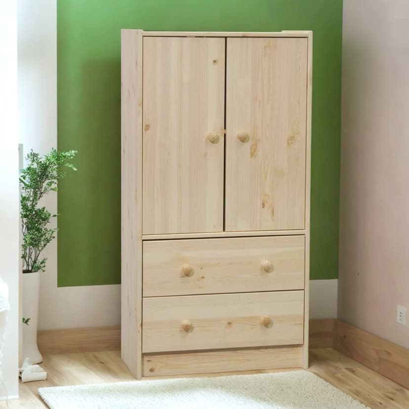 Комод Раст 62×30×120, 2 двери и 2 ящика, массив сосны без покрытия