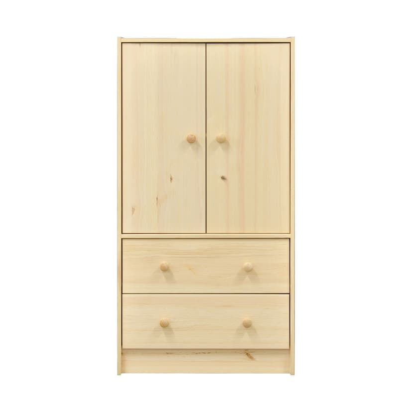 Комод Раст 62×30×120, 2 двери и 2 ящика, массив сосны без покрытия