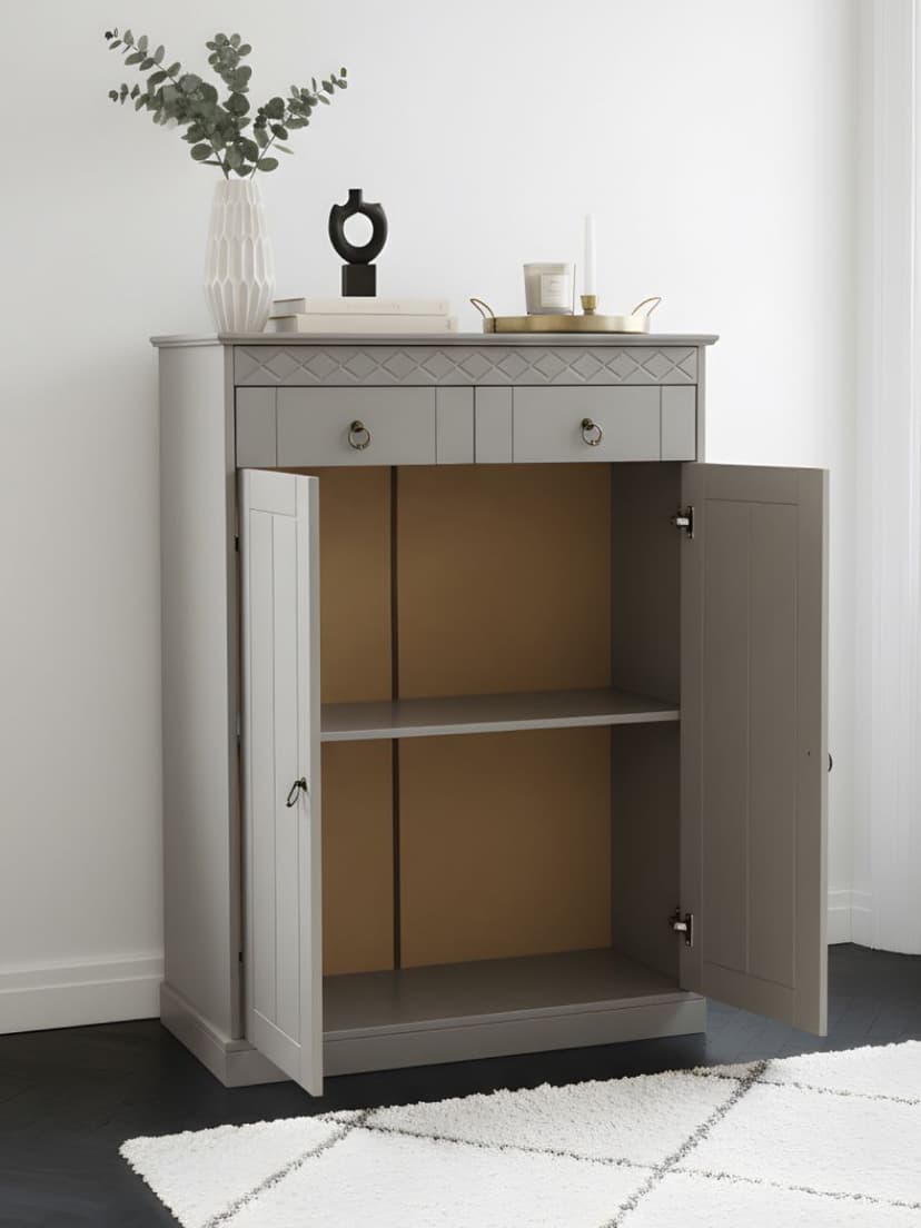Тумба Индра 118.5x78.8x36.5, серая из МДФ, с ящиками, Dipriz
