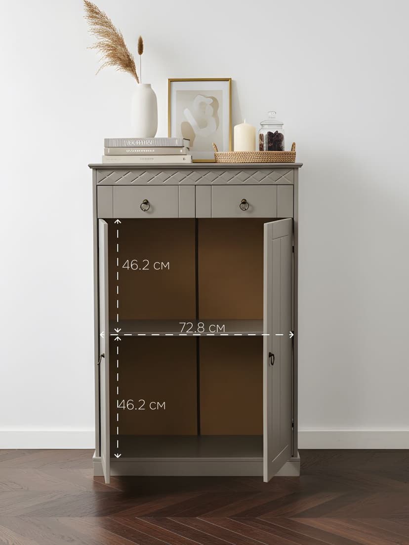 Тумба Индра 118.5x78.8x36.5, серая из МДФ, с ящиками, Dipriz