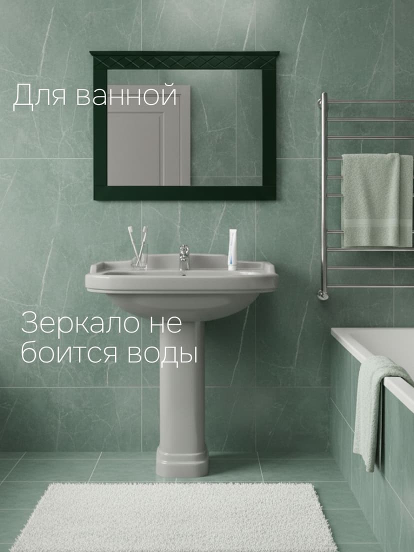 Зеркало настенное Индра 62×79, МДФ, изумрудное, с резным карнизом