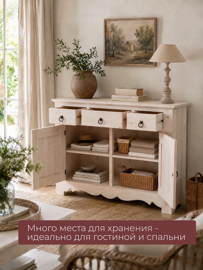 Тумба кухонная Прованс 2 двери 3 ящика из массива сосны (нижняя часть буфета)