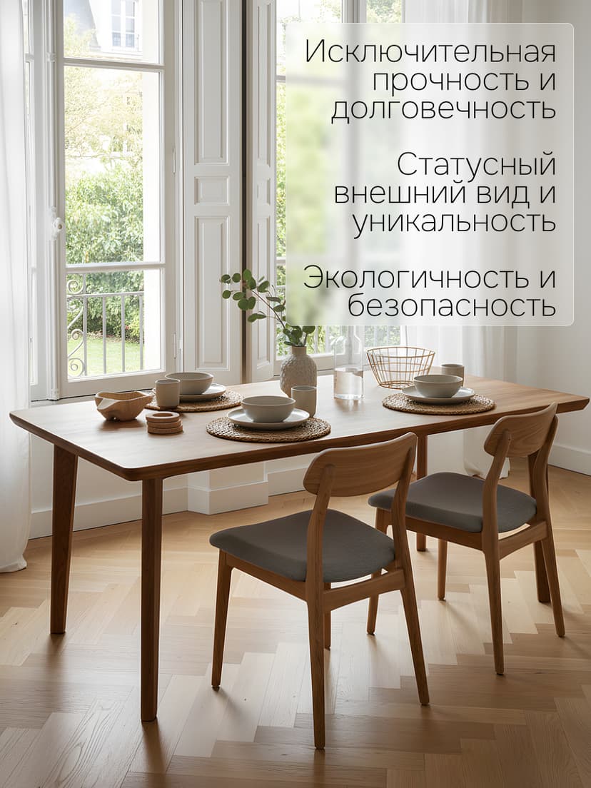 Стол обеденный 210х90х75, STEN, дуб срощенный, льняное масло, для кухни, на 6 человек, для столовой