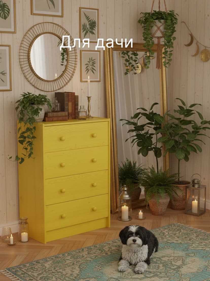 Комод, 90х30х62, Раст, с 4 ящиками, для одежды и игрушек, желтый, массив сосны, IKEA