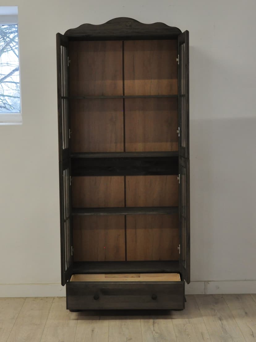 Шкаф витрина, 77х32х186, Бритта, буфет, стеклянный, сервант, черный, 2 двери, Dipriz